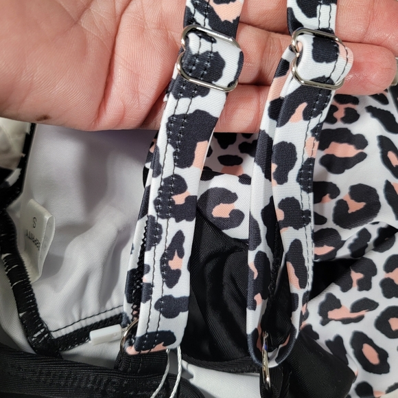 Women's Black Twist Leopard Print Top One Piece Swimsuit Bathingsuit - Picture 8 of 14